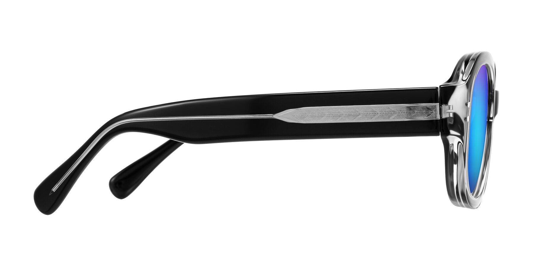 Side of Novak in Black with Blue Mirrored Lenses