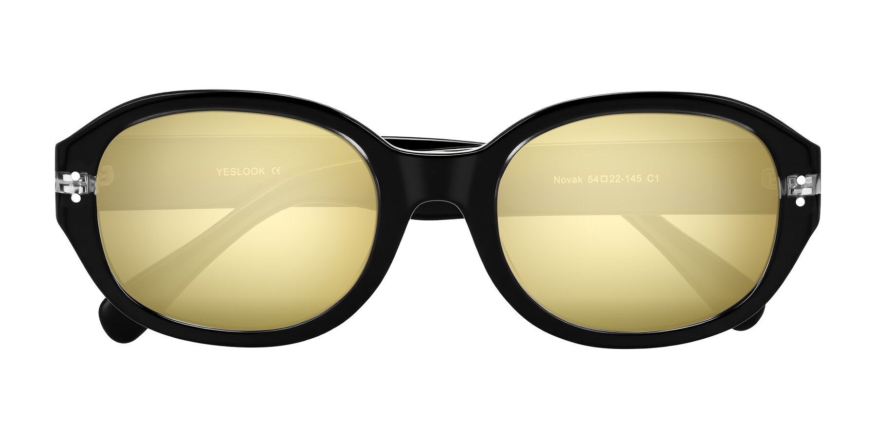 Folded Front of Novak in Black with Gold Mirrored Lenses