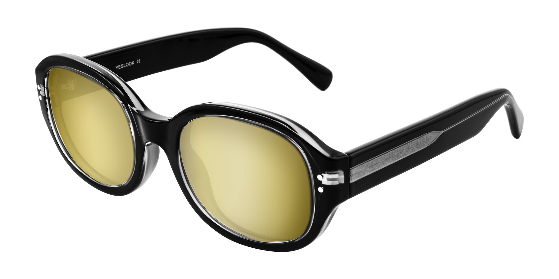 Angle of Novak in Black with Gold Mirrored Lenses