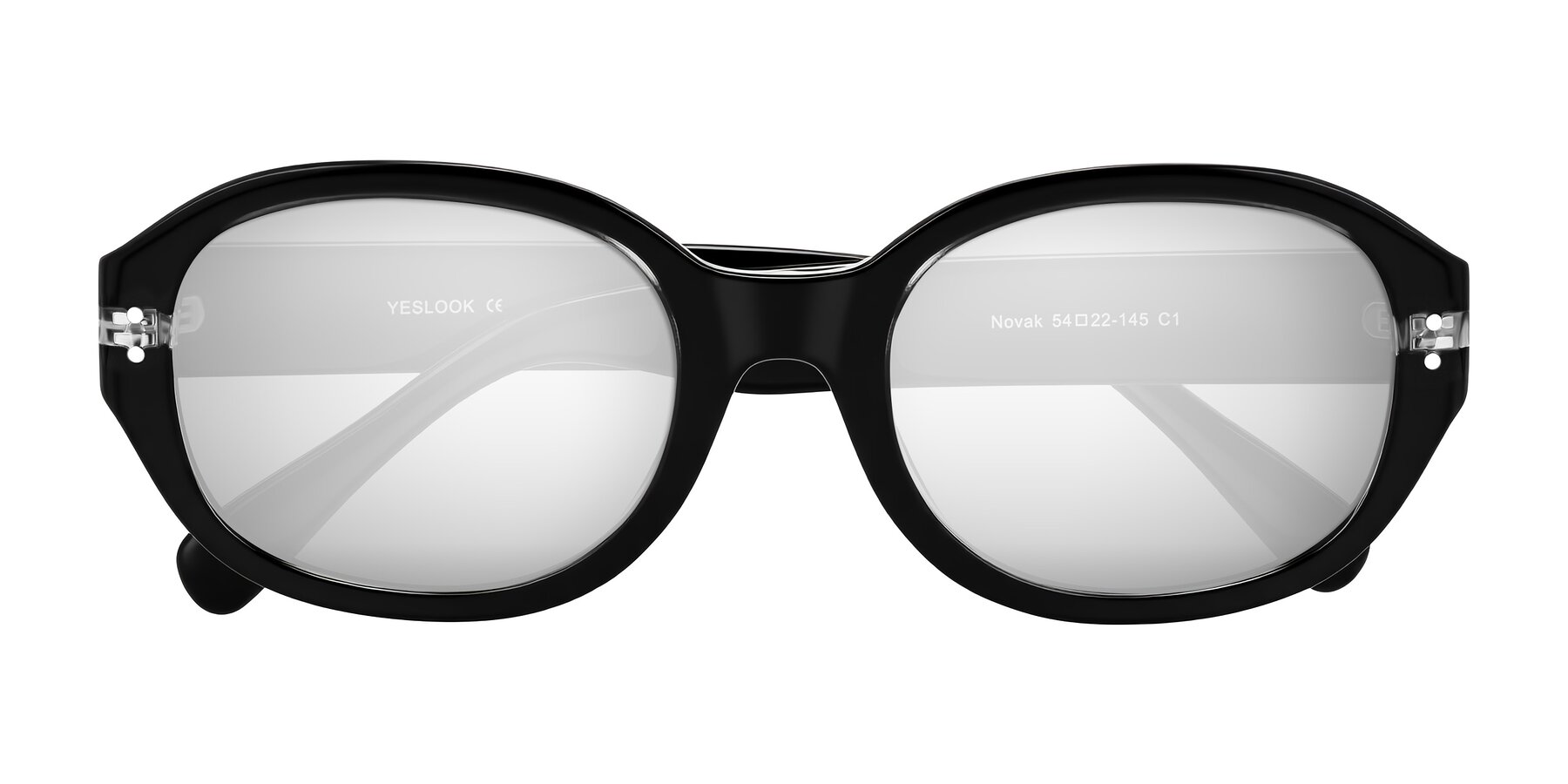 Folded Front of Novak in Black with Silver Mirrored Lenses