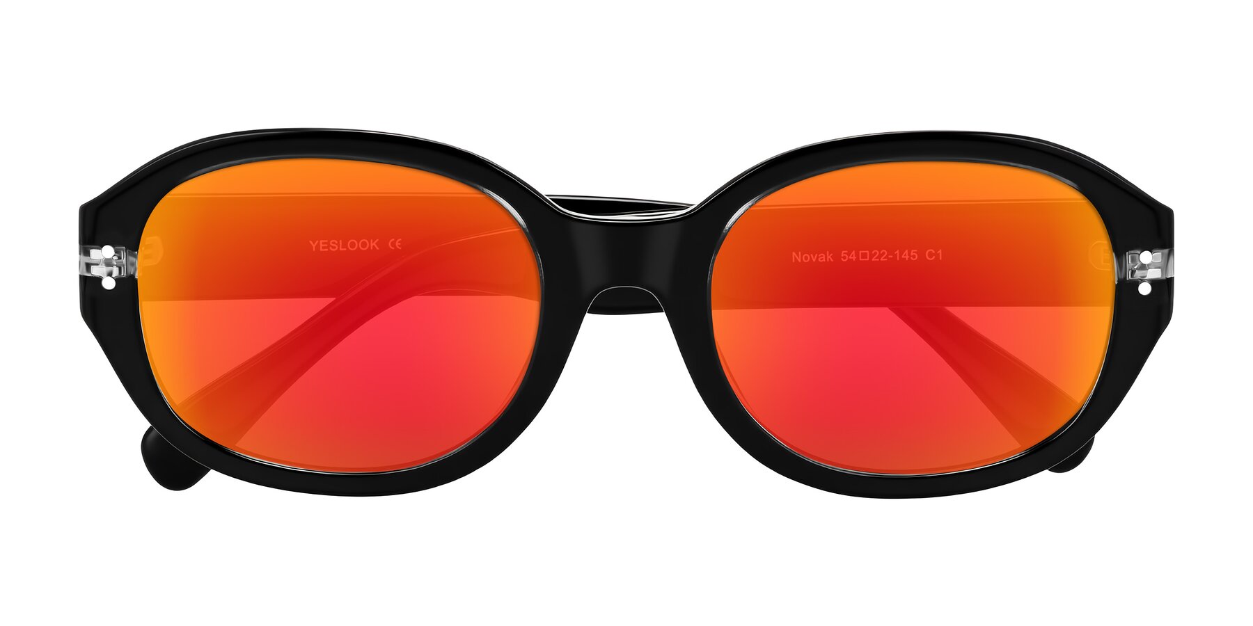 Folded Front of Novak in Black with Red Gold Mirrored Lenses
