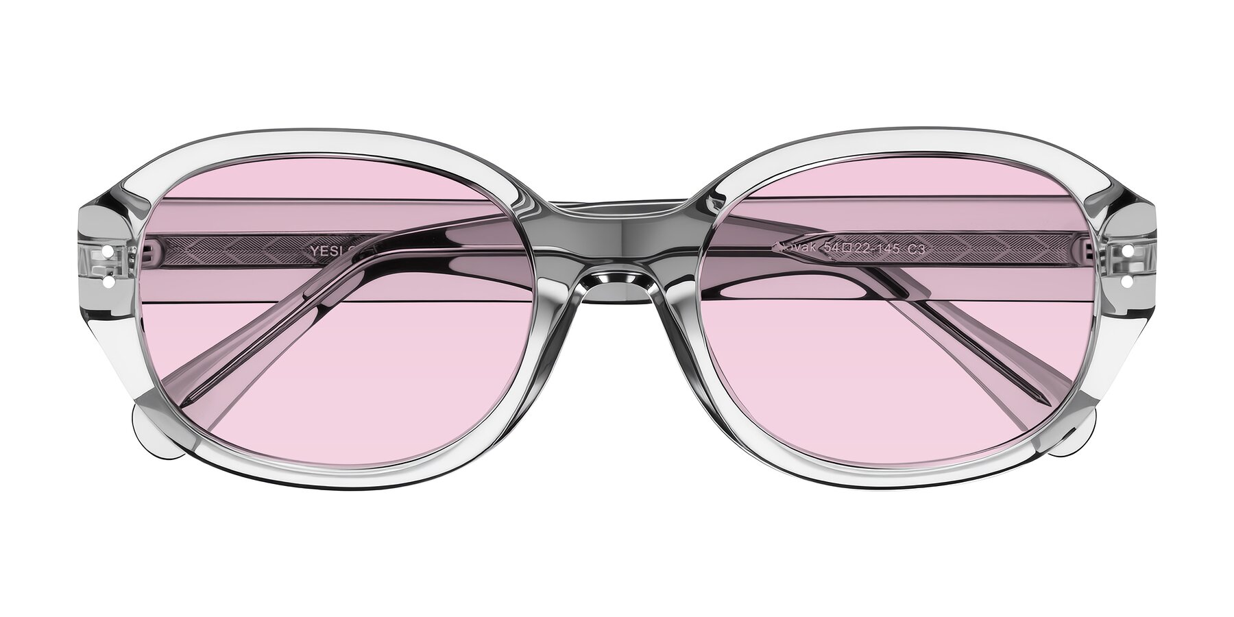 Folded Front of Novak in Transparent Gray with Light Pink Tinted Lenses