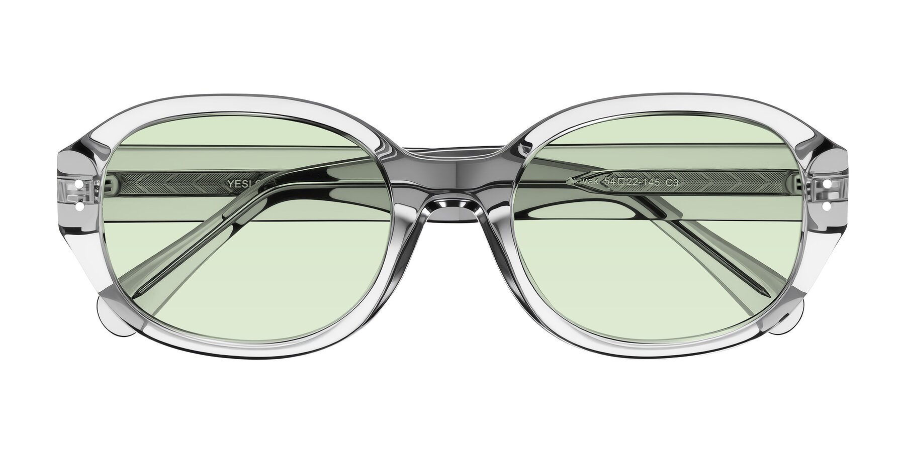 Folded Front of Novak in Transparent Gray with Light Green Tinted Lenses
