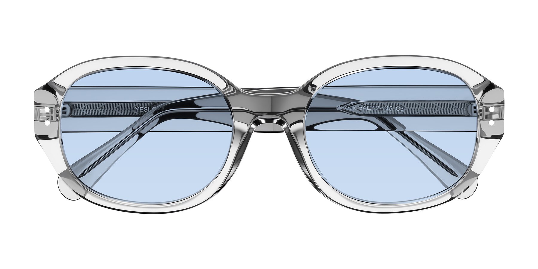 Folded Front of Novak in Transparent Gray with Light Blue Tinted Lenses