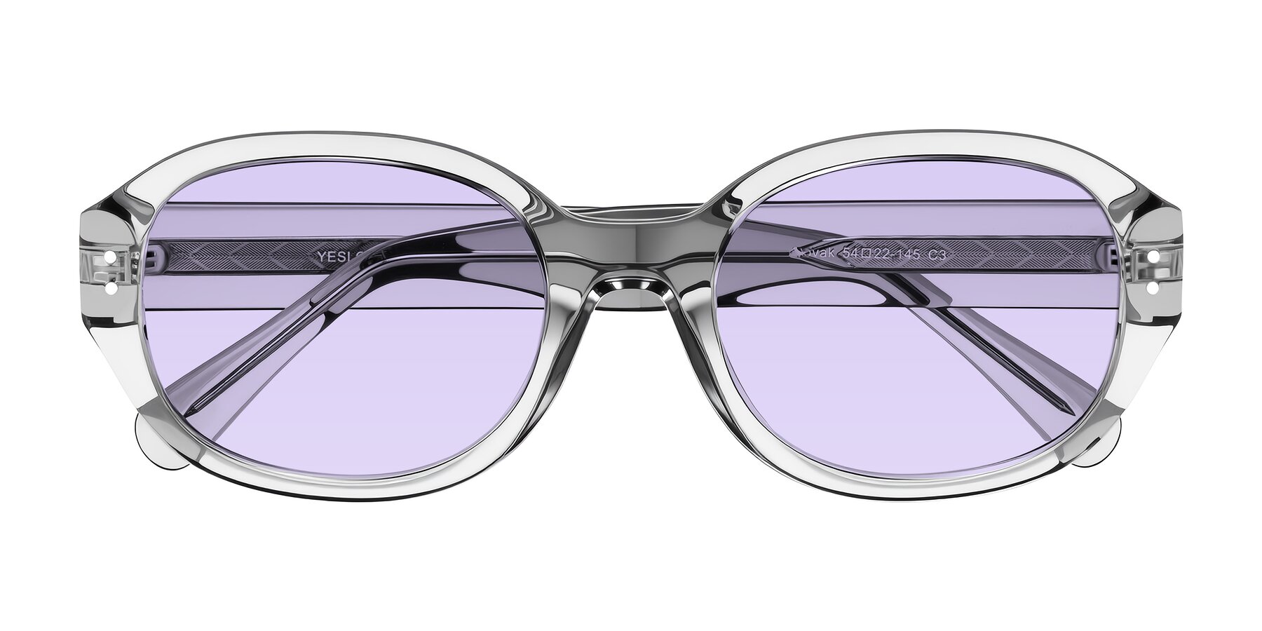 Folded Front of Novak in Transparent Gray with Light Purple Tinted Lenses