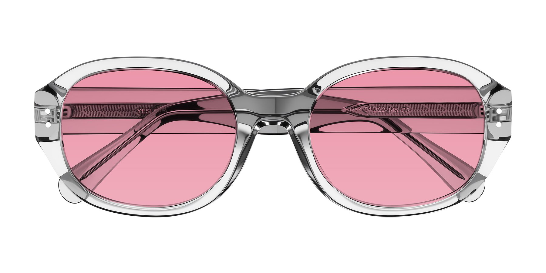 Folded Front of Novak in Transparent Gray with Pink Tinted Lenses