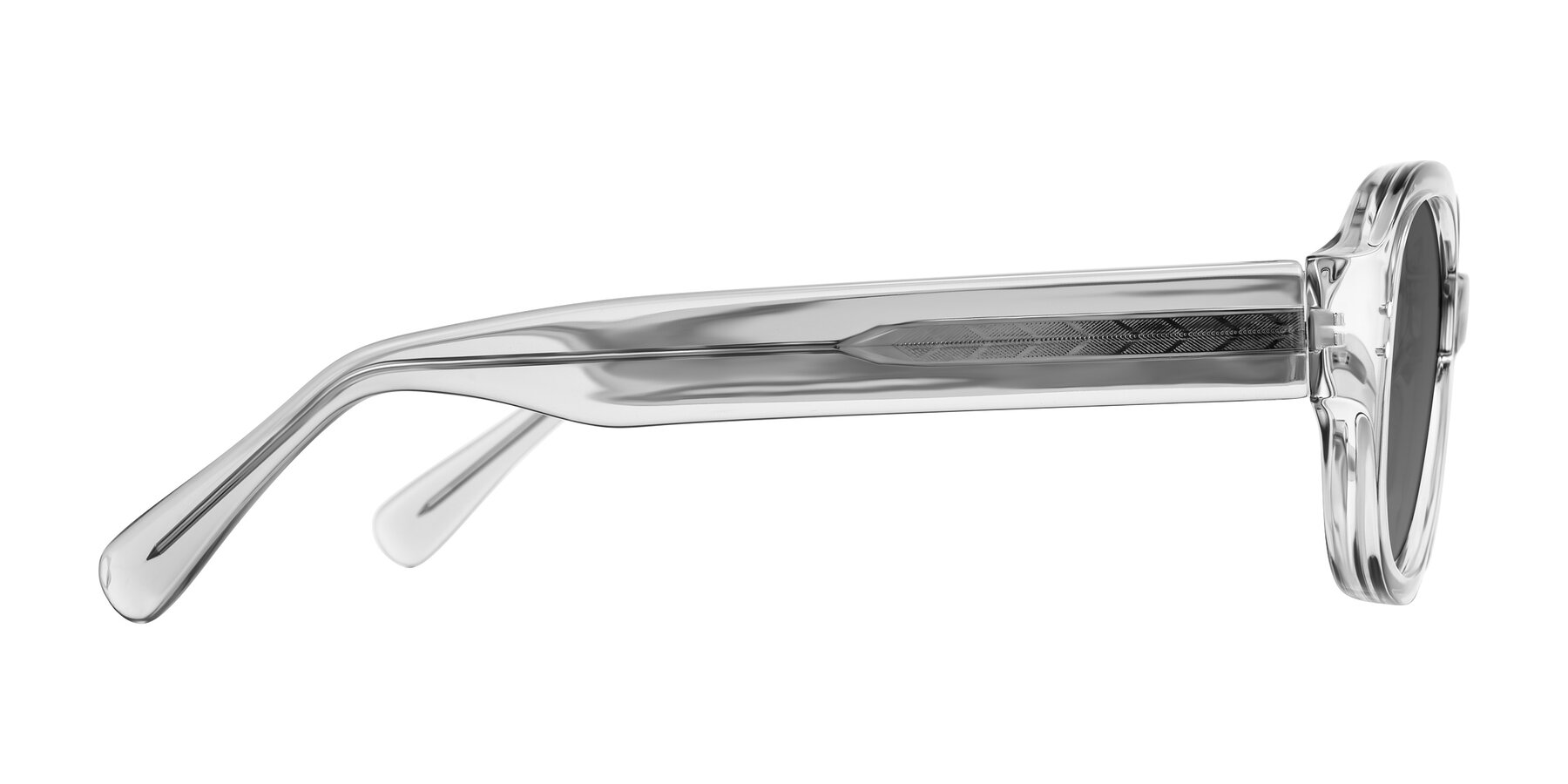 Side of Novak in Transparent Gray with Medium Gray Tinted Lenses