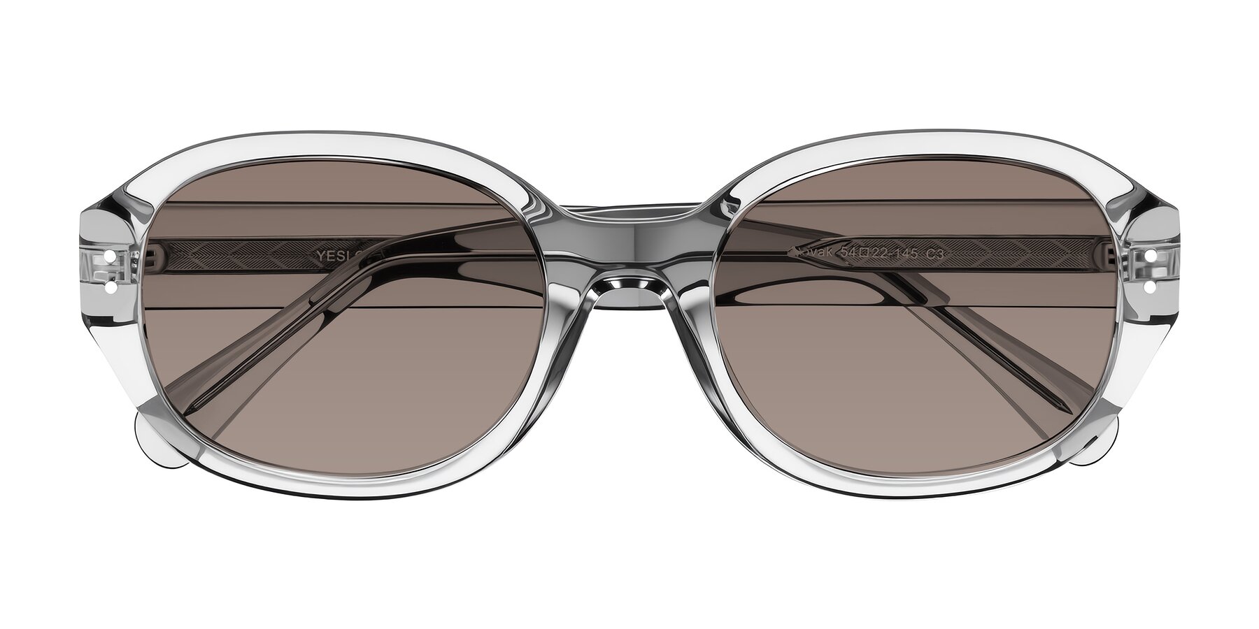 Folded Front of Novak in Transparent Gray with Medium Brown Tinted Lenses