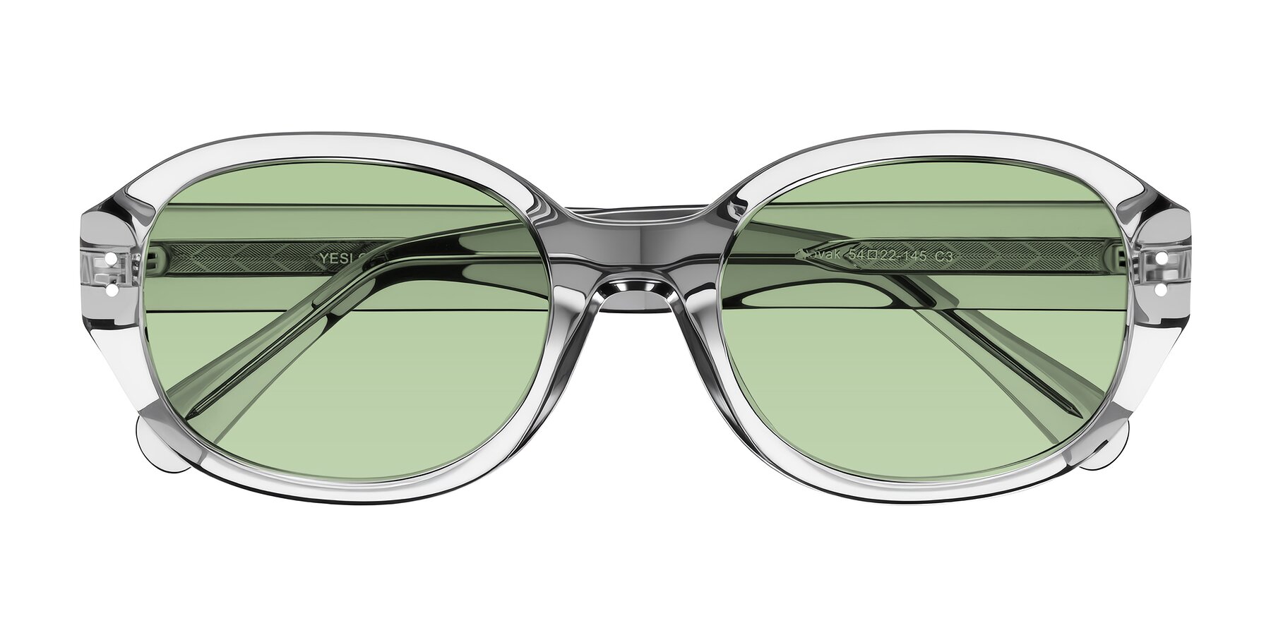 Folded Front of Novak in Transparent Gray with Medium Green Tinted Lenses