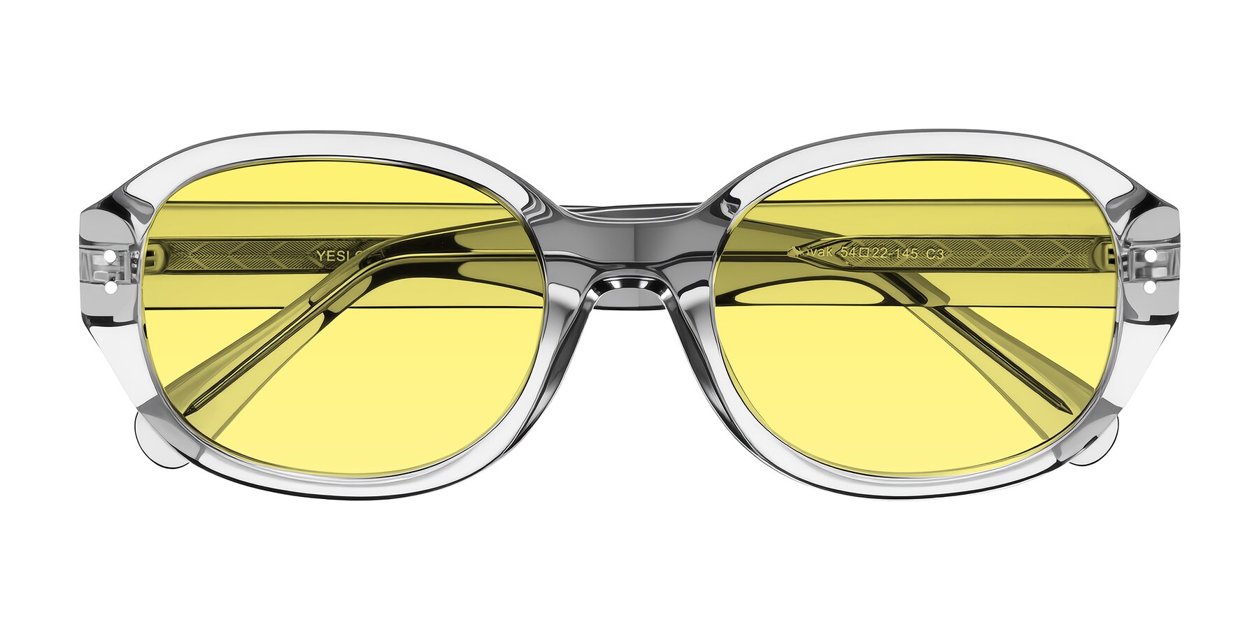 Folded Front of Novak in Transparent Gray with Medium Yellow Tinted Lenses