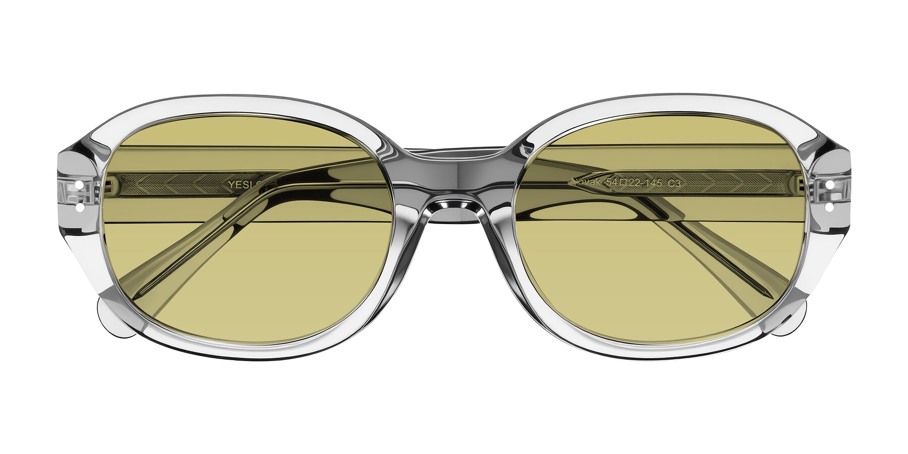 Folded Front of Novak in Transparent Gray with Medium Champagne Tinted Lenses