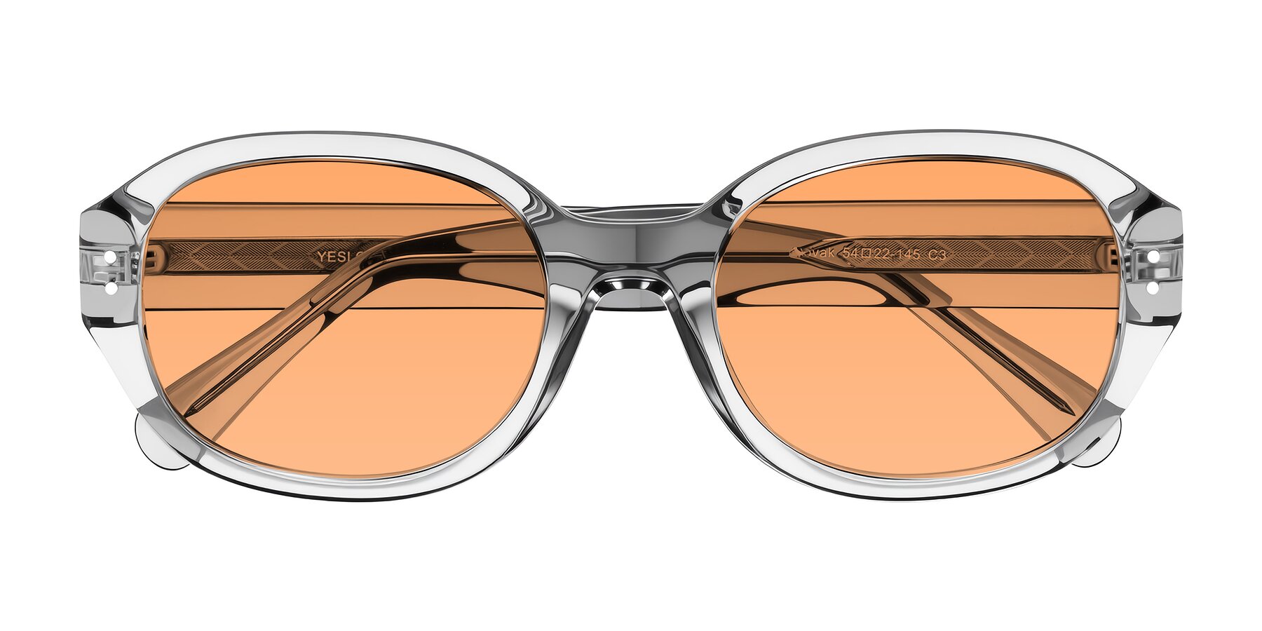 Folded Front of Novak in Transparent Gray with Medium Orange Tinted Lenses