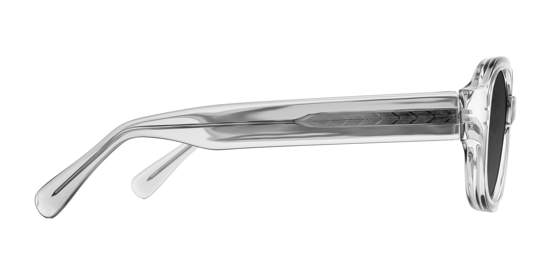 Side of Novak in Transparent Gray with Gray Tinted Lenses