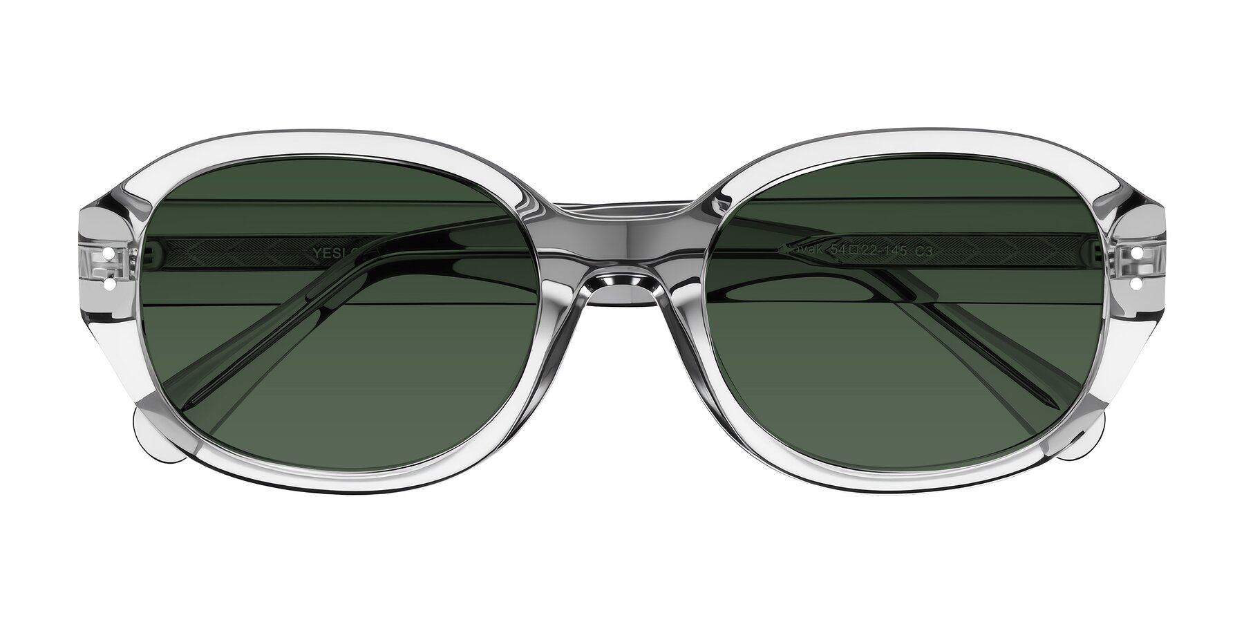 Folded Front of Novak in Transparent Gray with Green Tinted Lenses
