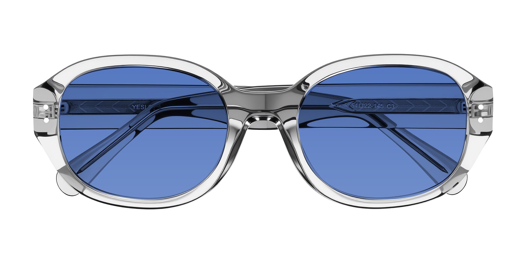 Folded Front of Novak in Transparent Gray with Blue Tinted Lenses