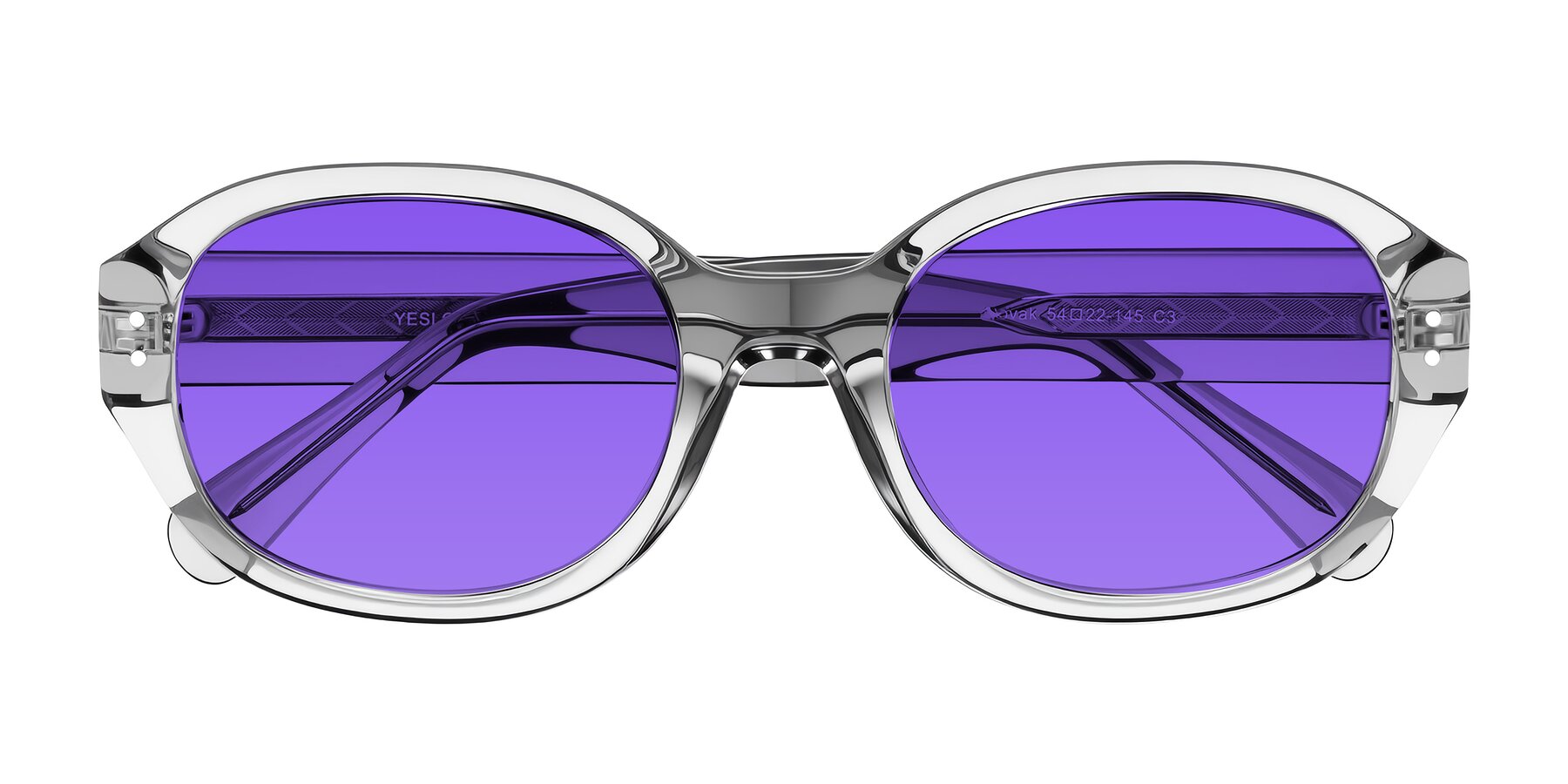 Folded Front of Novak in Transparent Gray with Purple Tinted Lenses