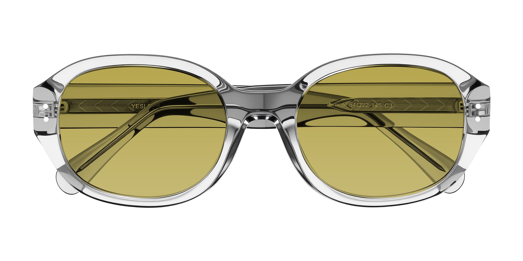 Folded Front of Novak in Transparent Gray with Champagne Tinted Lenses