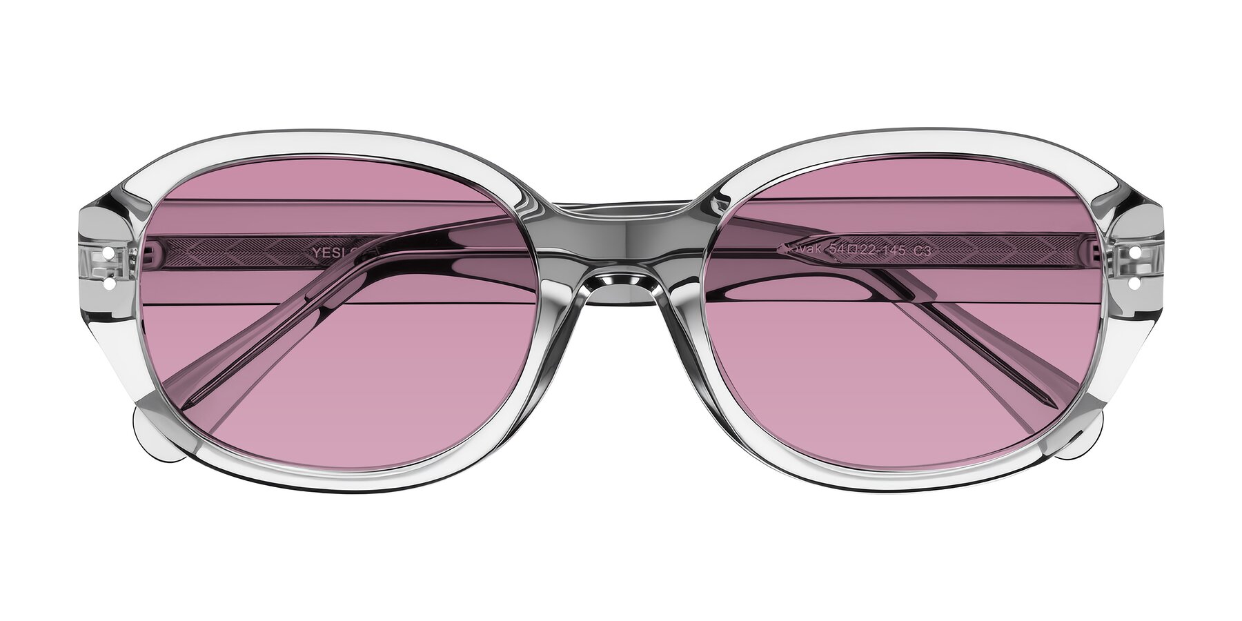 Folded Front of Novak in Transparent Gray with Medium Wine Tinted Lenses