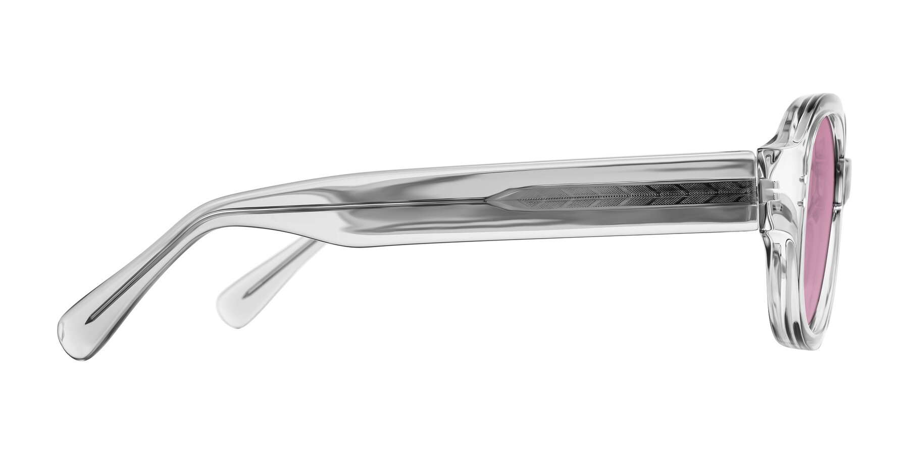 Side of Novak in Transparent Gray with Medium Wine Tinted Lenses