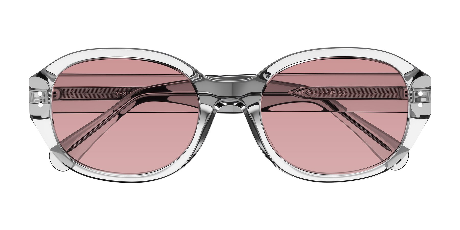 Folded Front of Novak in Transparent Gray with Medium Garnet Tinted Lenses