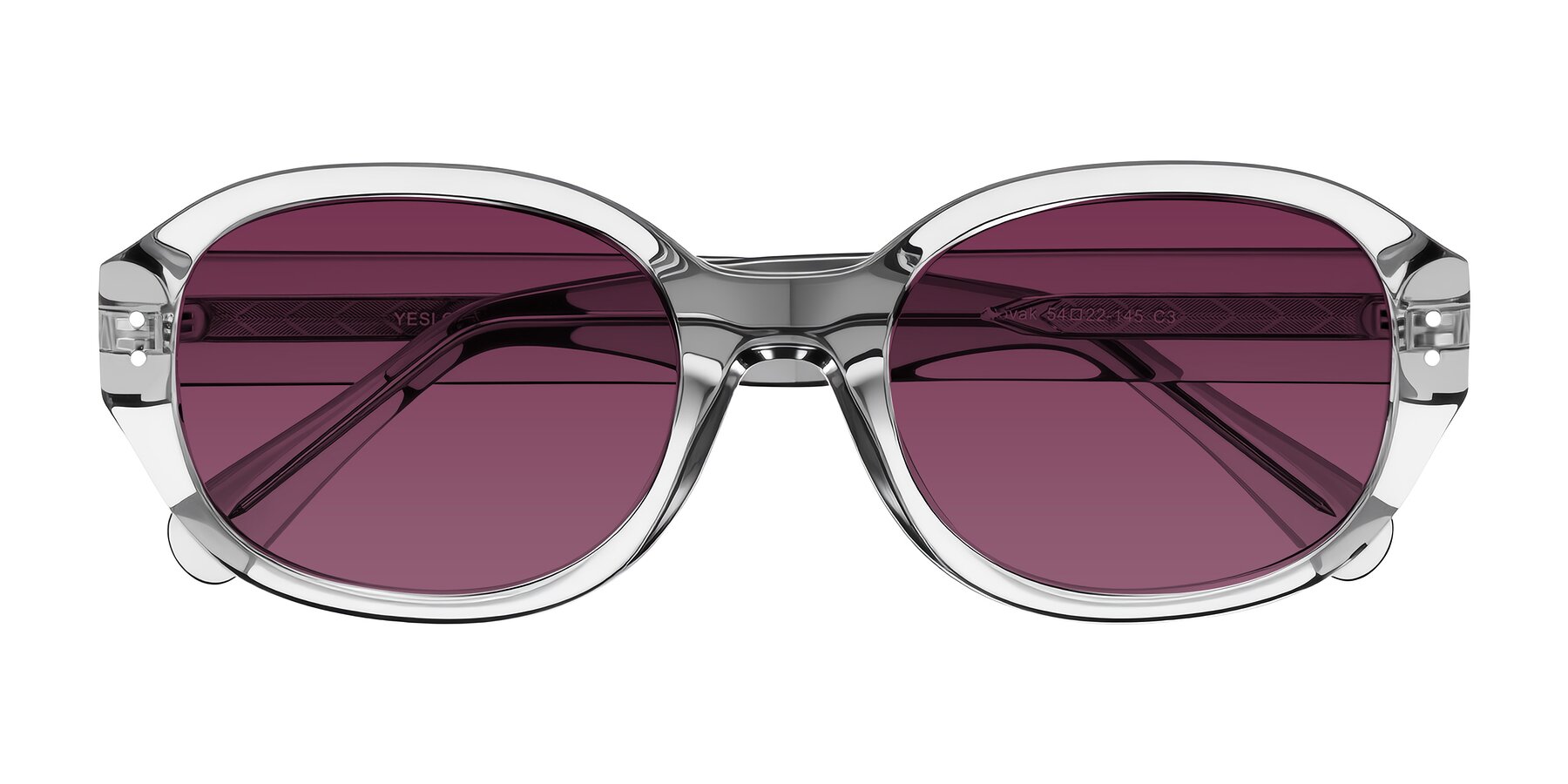 Folded Front of Novak in Transparent Gray with Wine Tinted Lenses