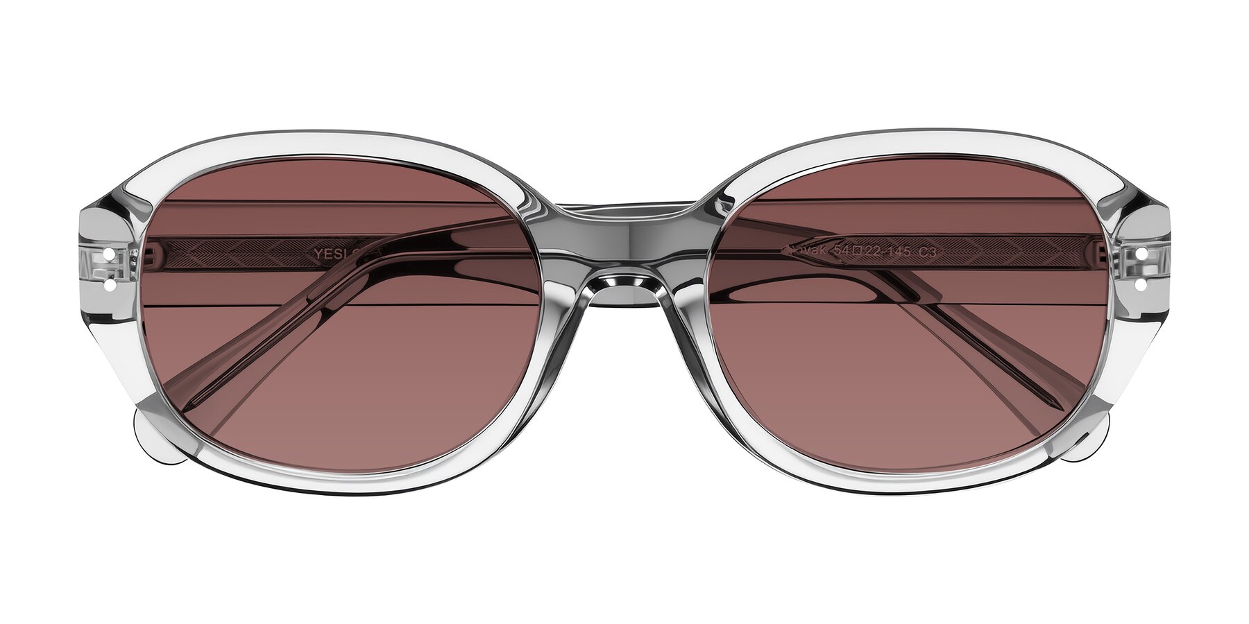 Folded Front of Novak in Transparent Gray with Garnet Tinted Lenses