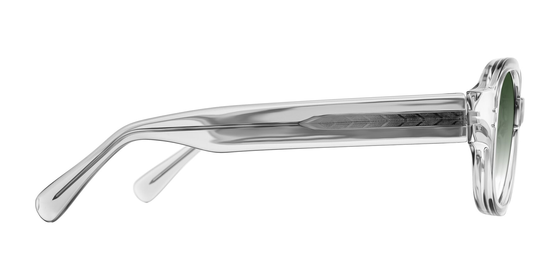 Side of Novak in Transparent Gray with Green Gradient Lenses
