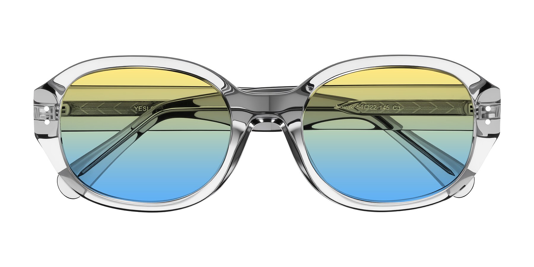 Folded Front of Novak in Transparent Gray with Yellow / Blue Gradient Lenses