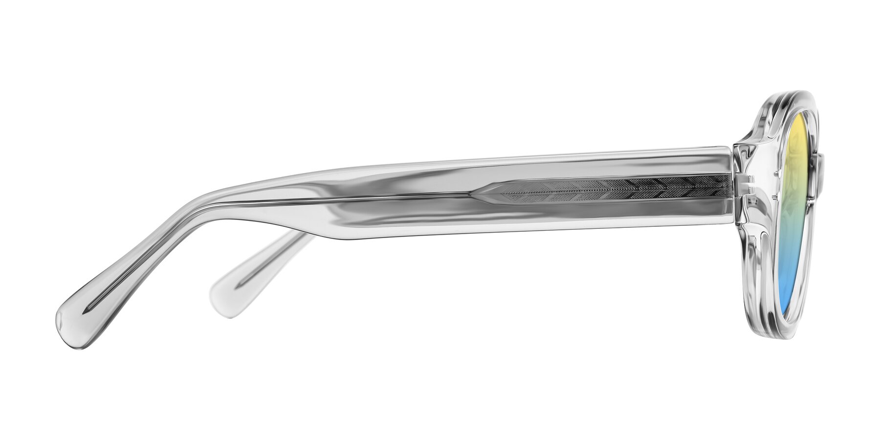 Side of Novak in Transparent Gray with Yellow / Blue Gradient Lenses