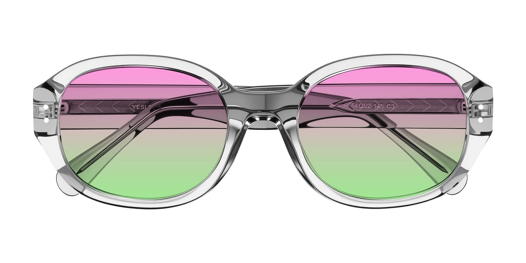 Folded Front of Novak in Transparent Gray with Pink / Green Gradient Lenses