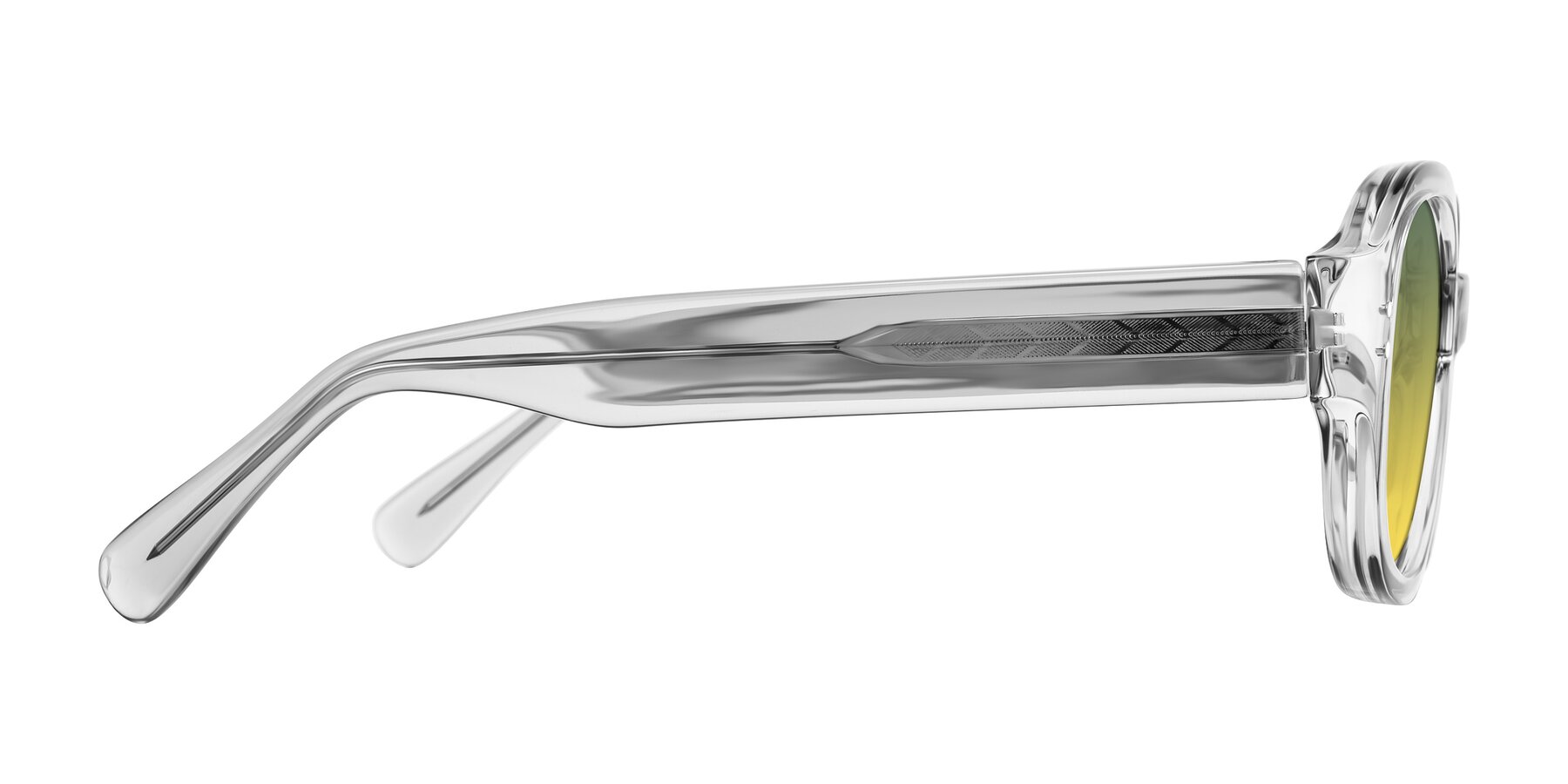 Side of Novak in Transparent Gray with Green / Yellow Gradient Lenses