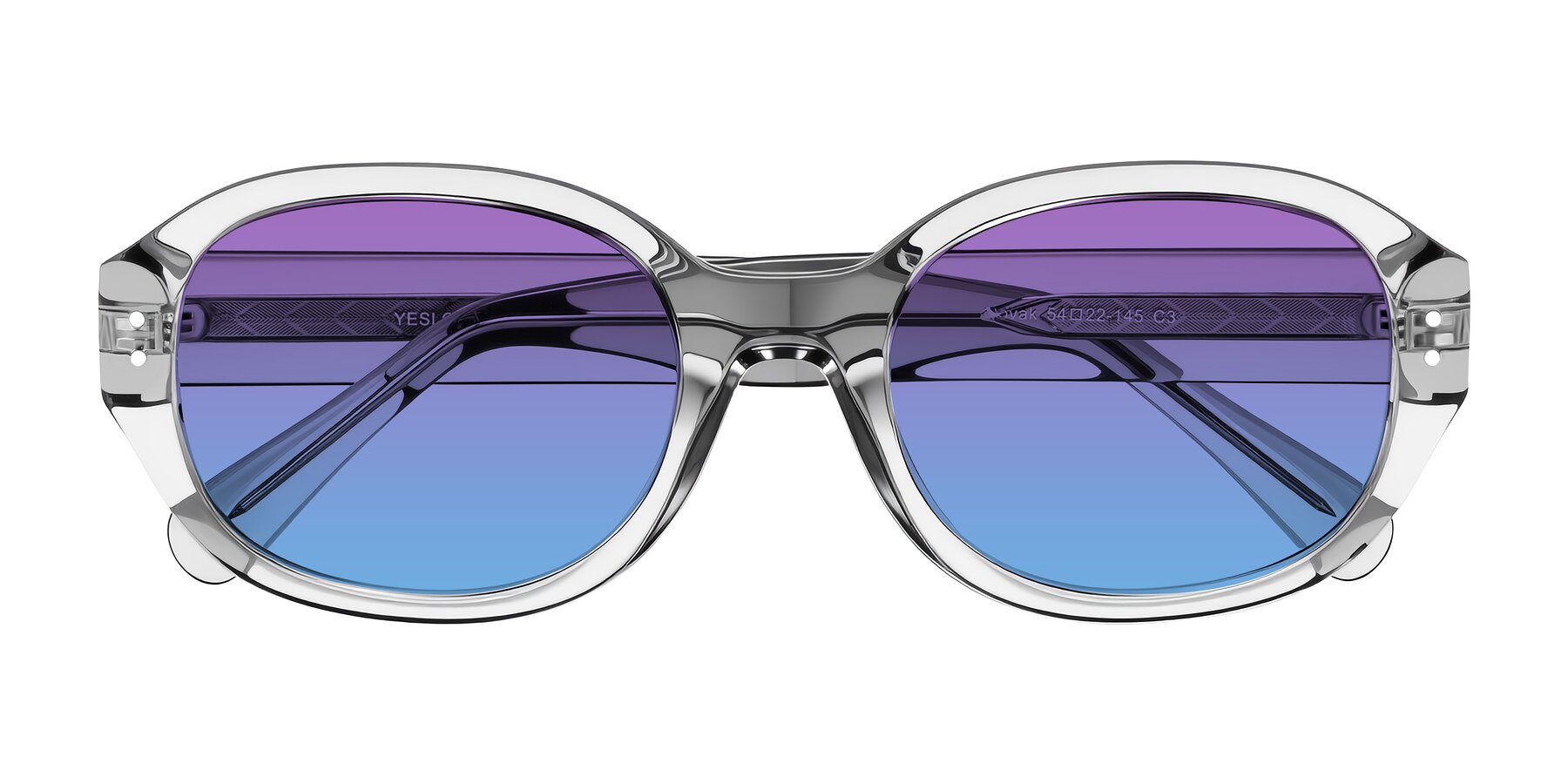 Folded Front of Novak in Transparent Gray with Purple / Blue Gradient Lenses