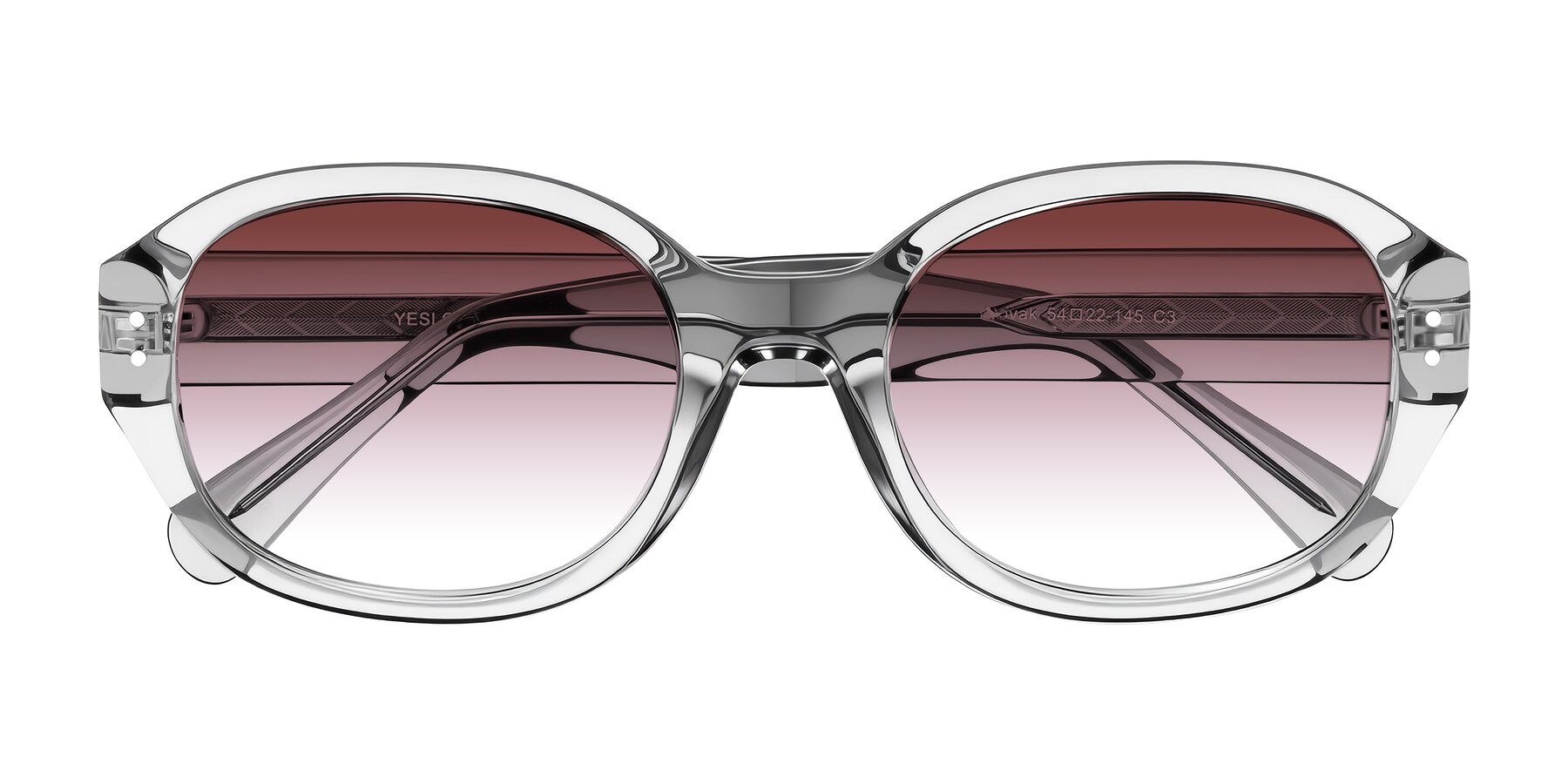 Folded Front of Novak in Transparent Gray with Garnet Gradient Lenses