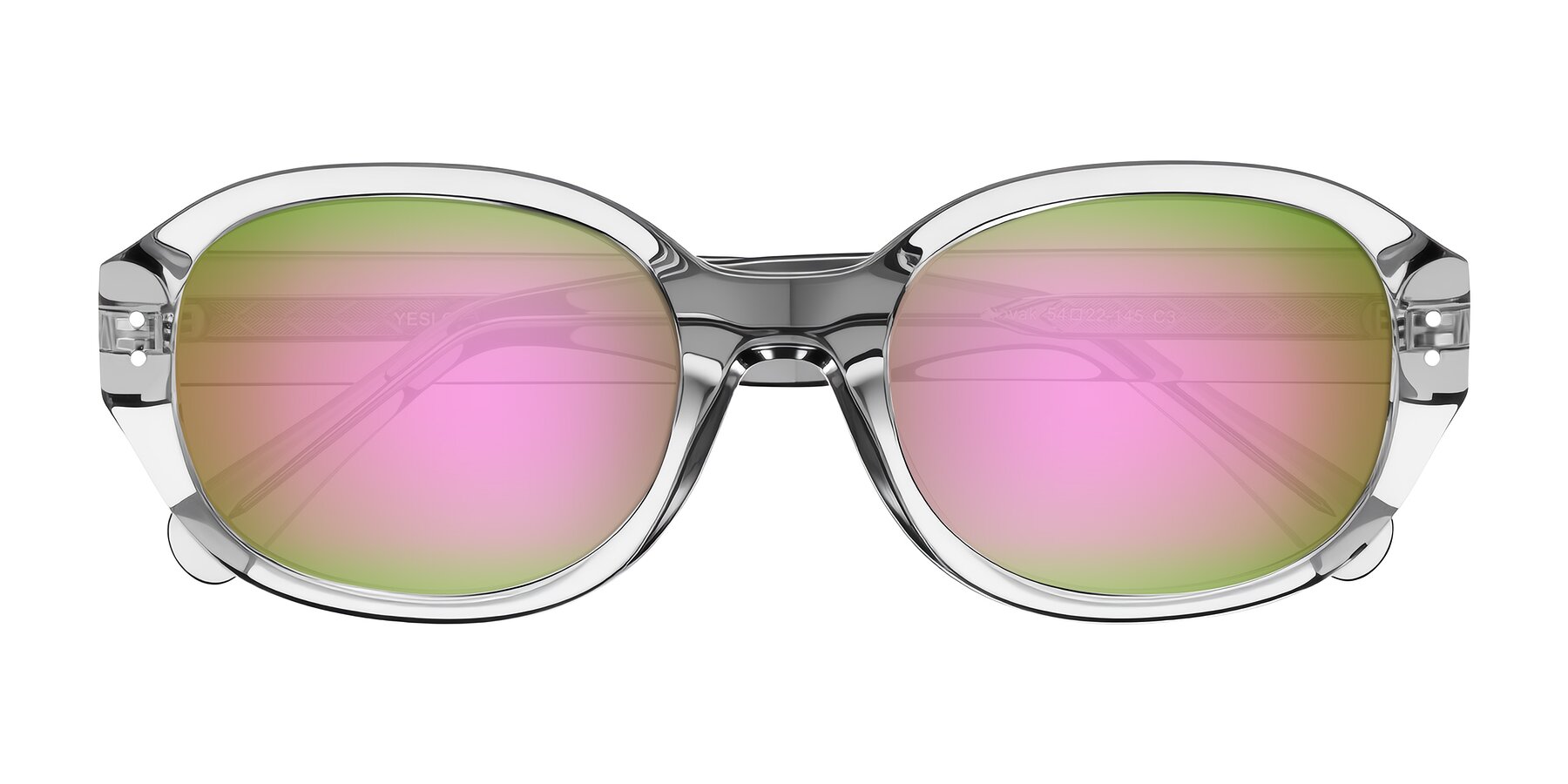 Folded Front of Novak in Transparent Gray with Pink Mirrored Lenses