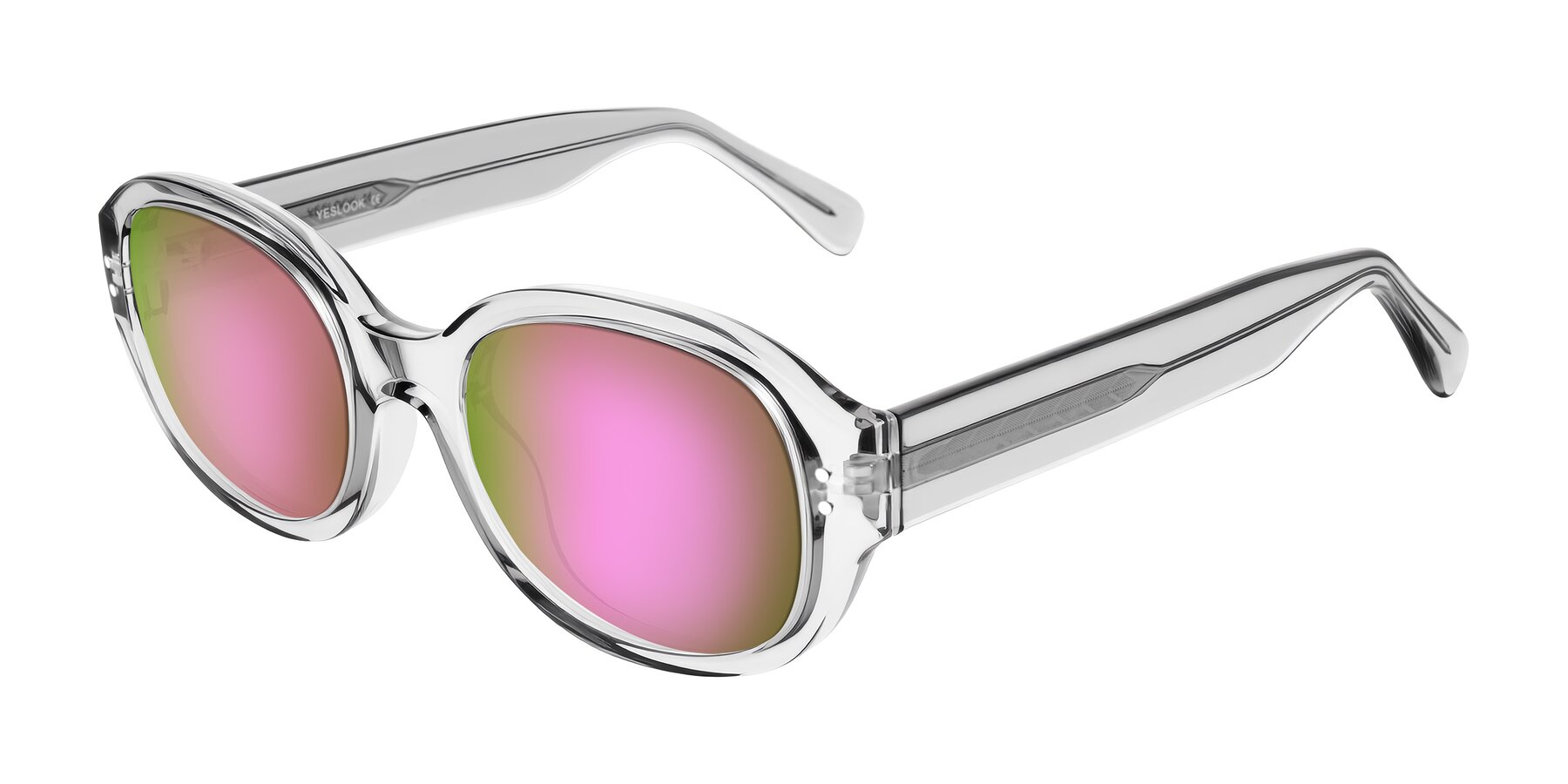 Angle of Novak in Transparent Gray with Pink Mirrored Lenses