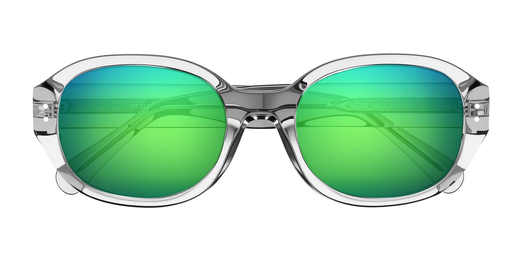 Folded Front of Novak in Transparent Gray with Green Mirrored Lenses