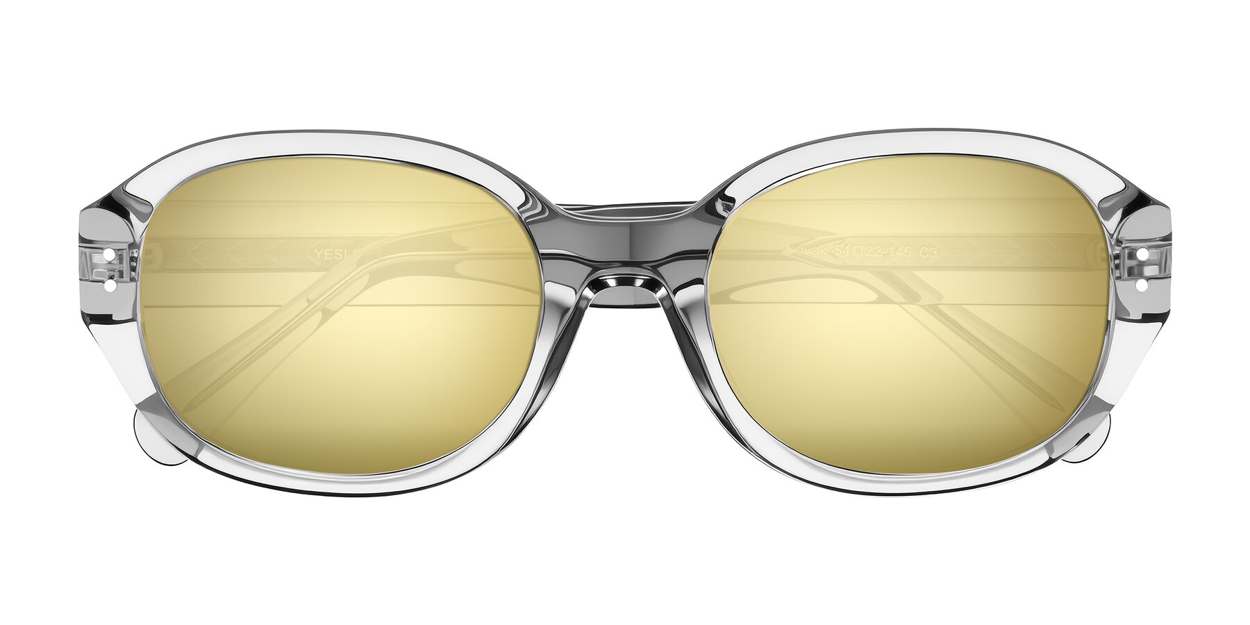 Transparent Gray Hipster Oversized Oval Mirrored Sunglasses with Gold ...
