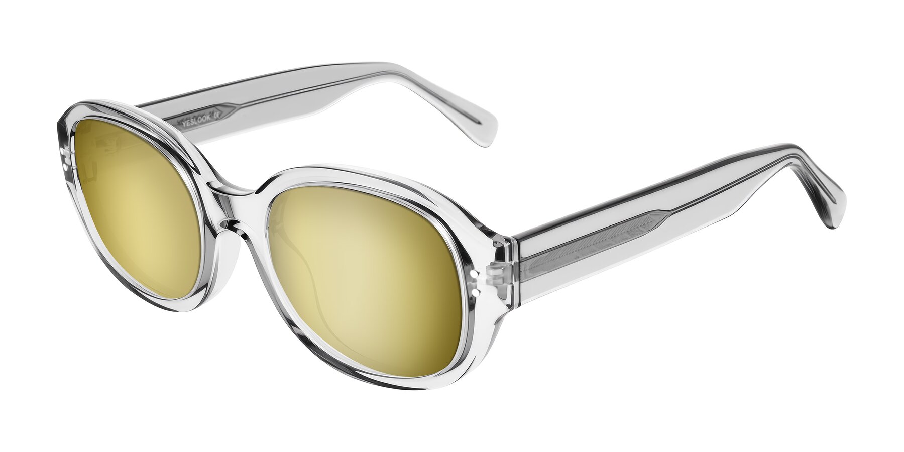 Transparent Gray Hipster Oversized Oval Mirrored Sunglasses with Gold ...