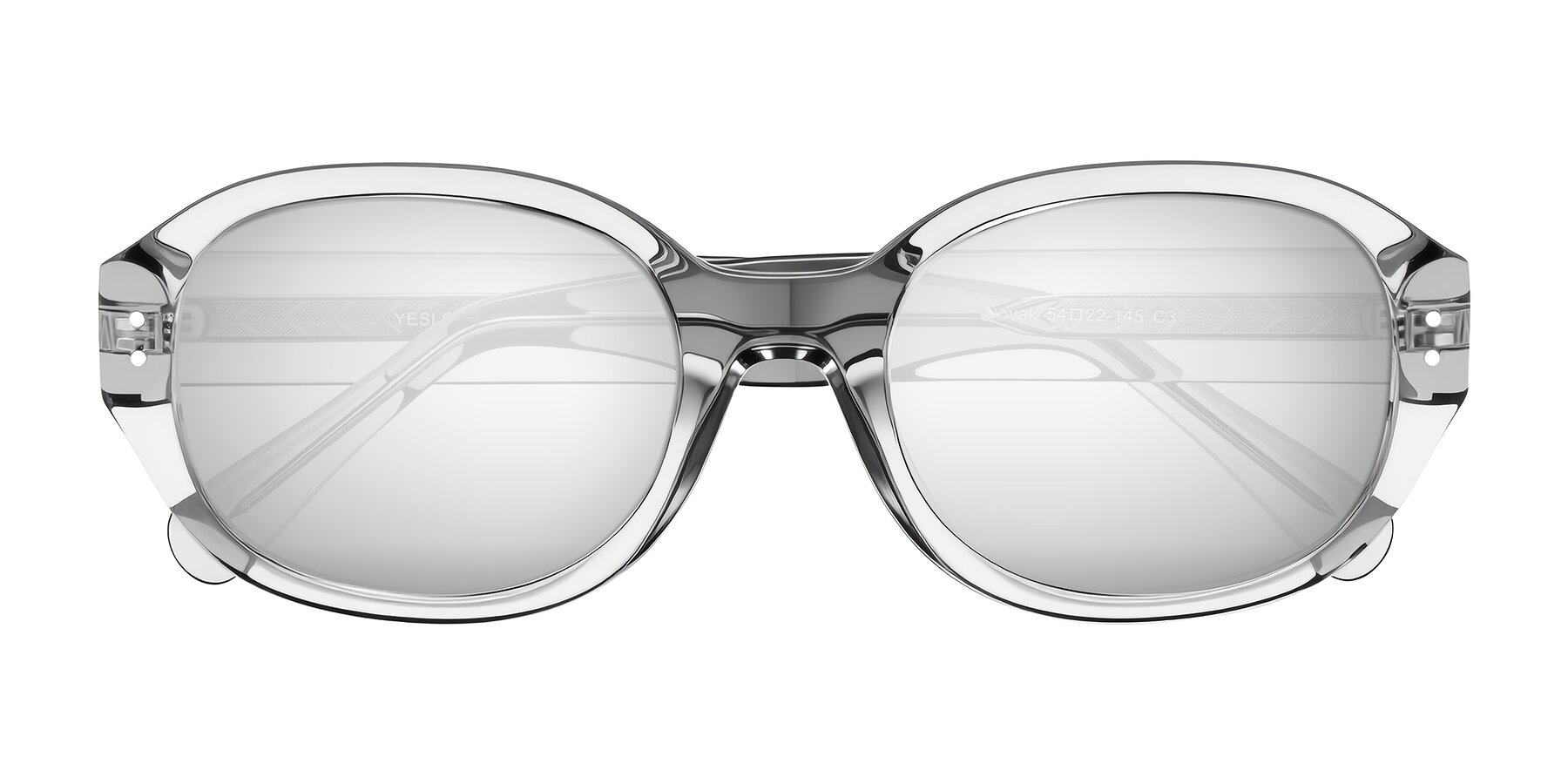 Transparent Gray Hipster Oversized Oval Mirrored Sunglasses with Silver ...