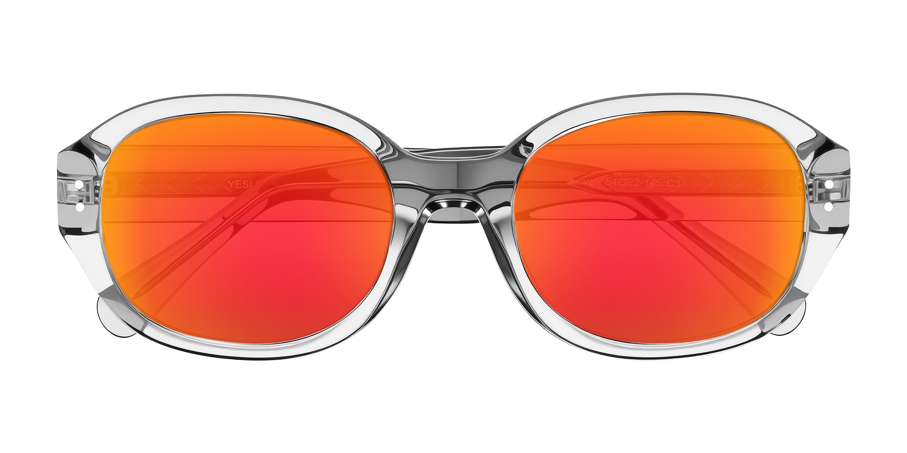 Folded Front of Novak in Transparent Gray with Red Gold Mirrored Lenses