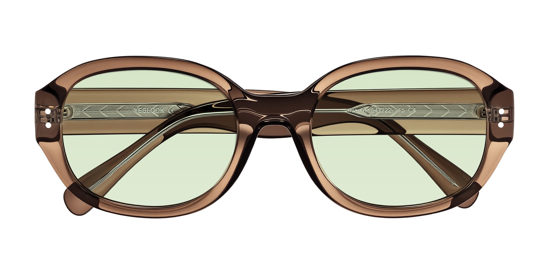 Folded Front of Novak in Translucent Brown with Light Green Tinted Lenses