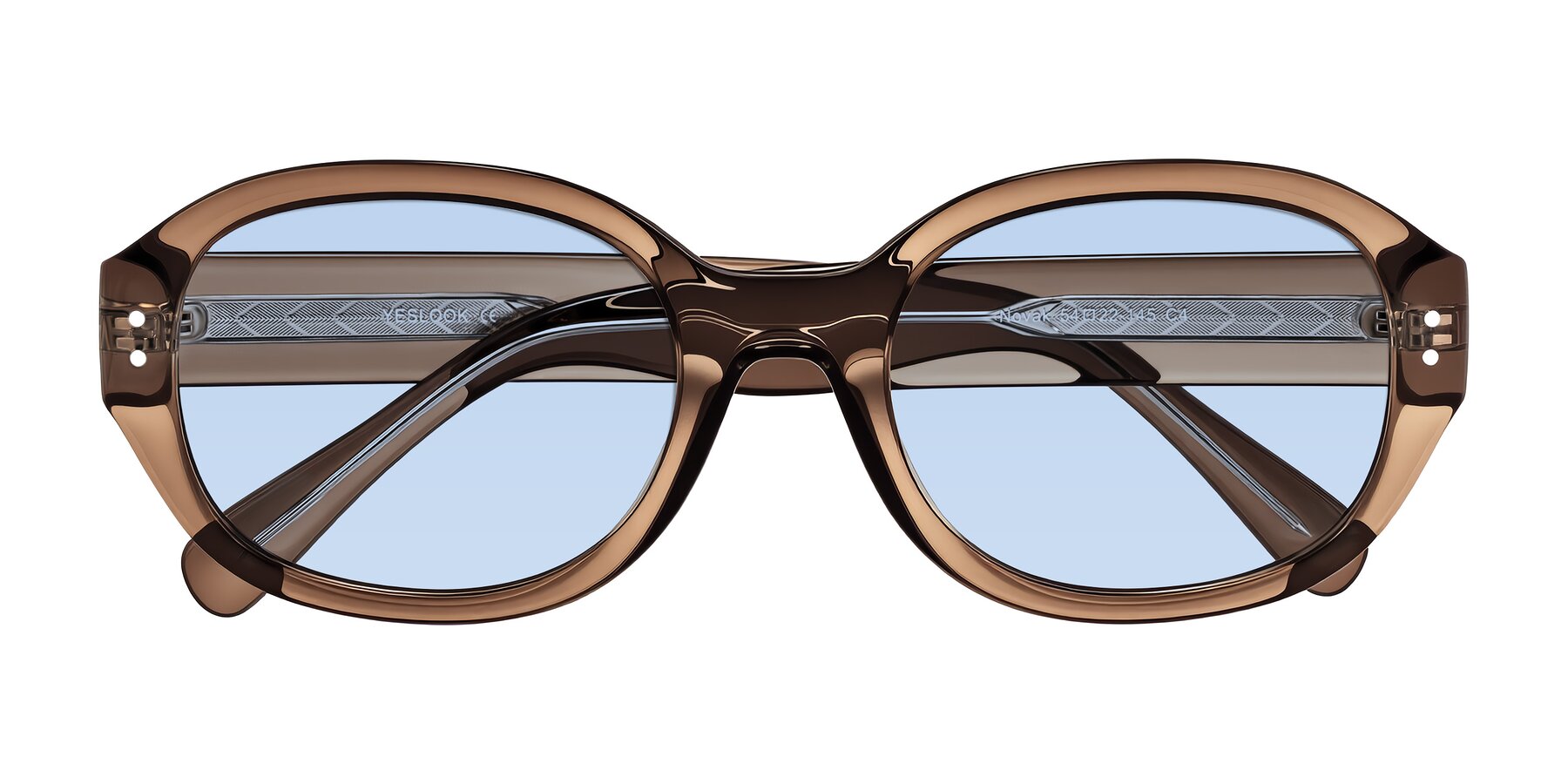 Folded Front of Novak in Translucent Brown with Light Blue Tinted Lenses