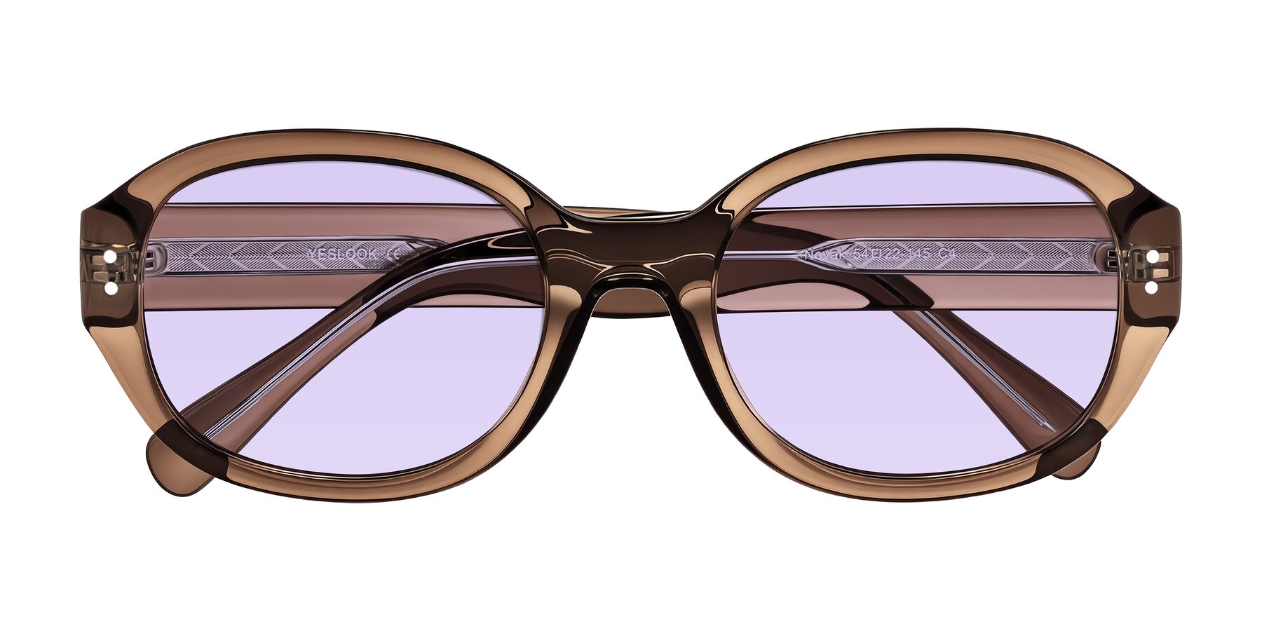 Folded Front of Novak in Translucent Brown with Light Purple Tinted Lenses