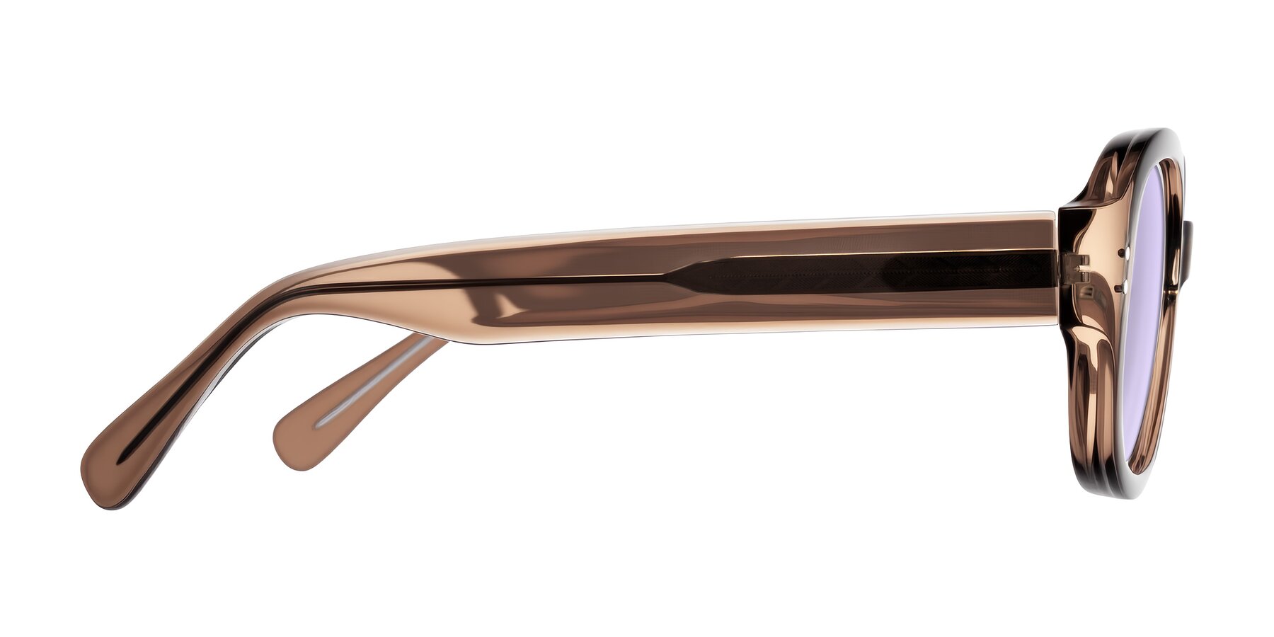 Side of Novak in Translucent Brown with Light Purple Tinted Lenses