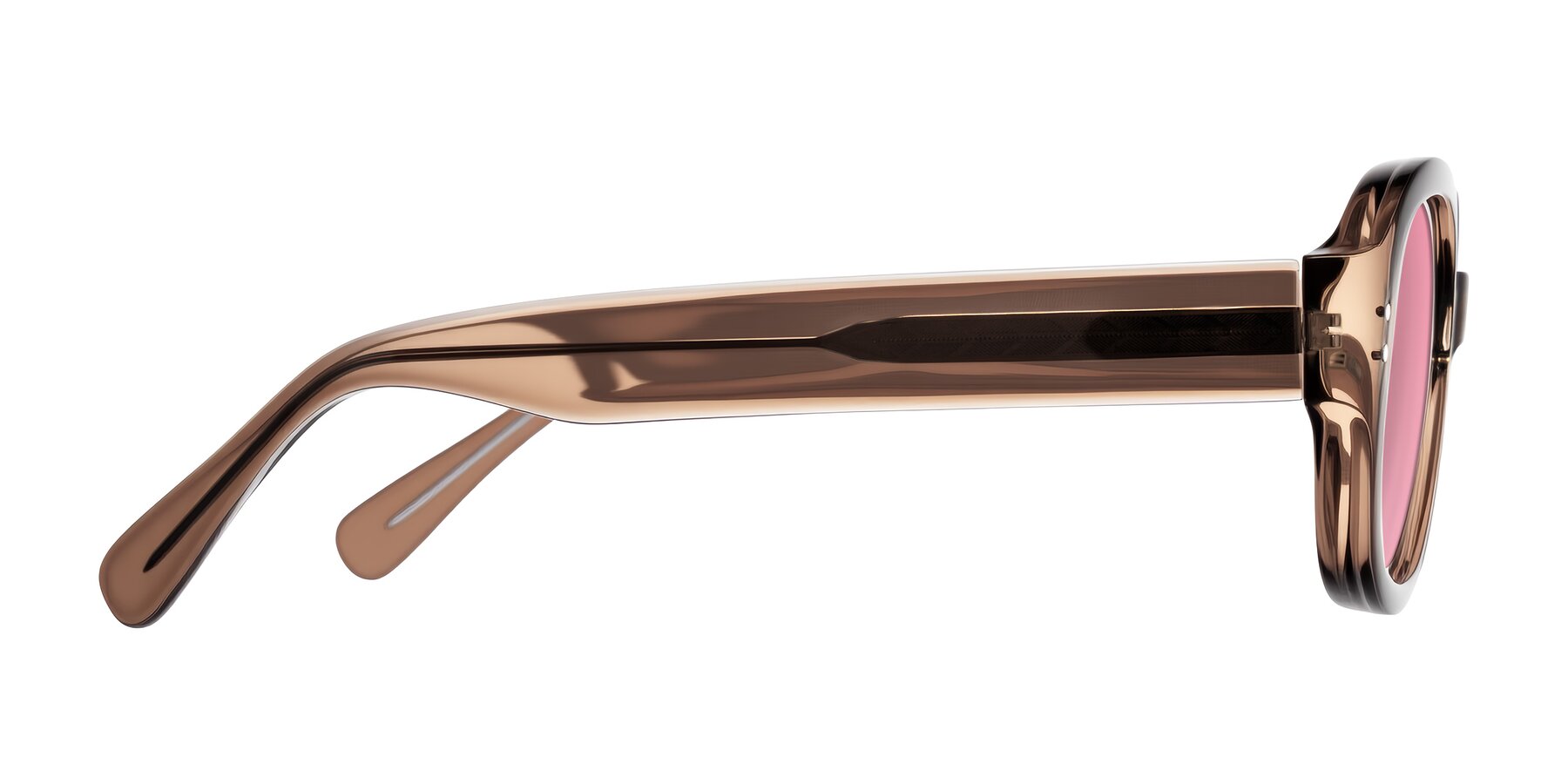 Side of Novak in Translucent Brown with Pink Tinted Lenses