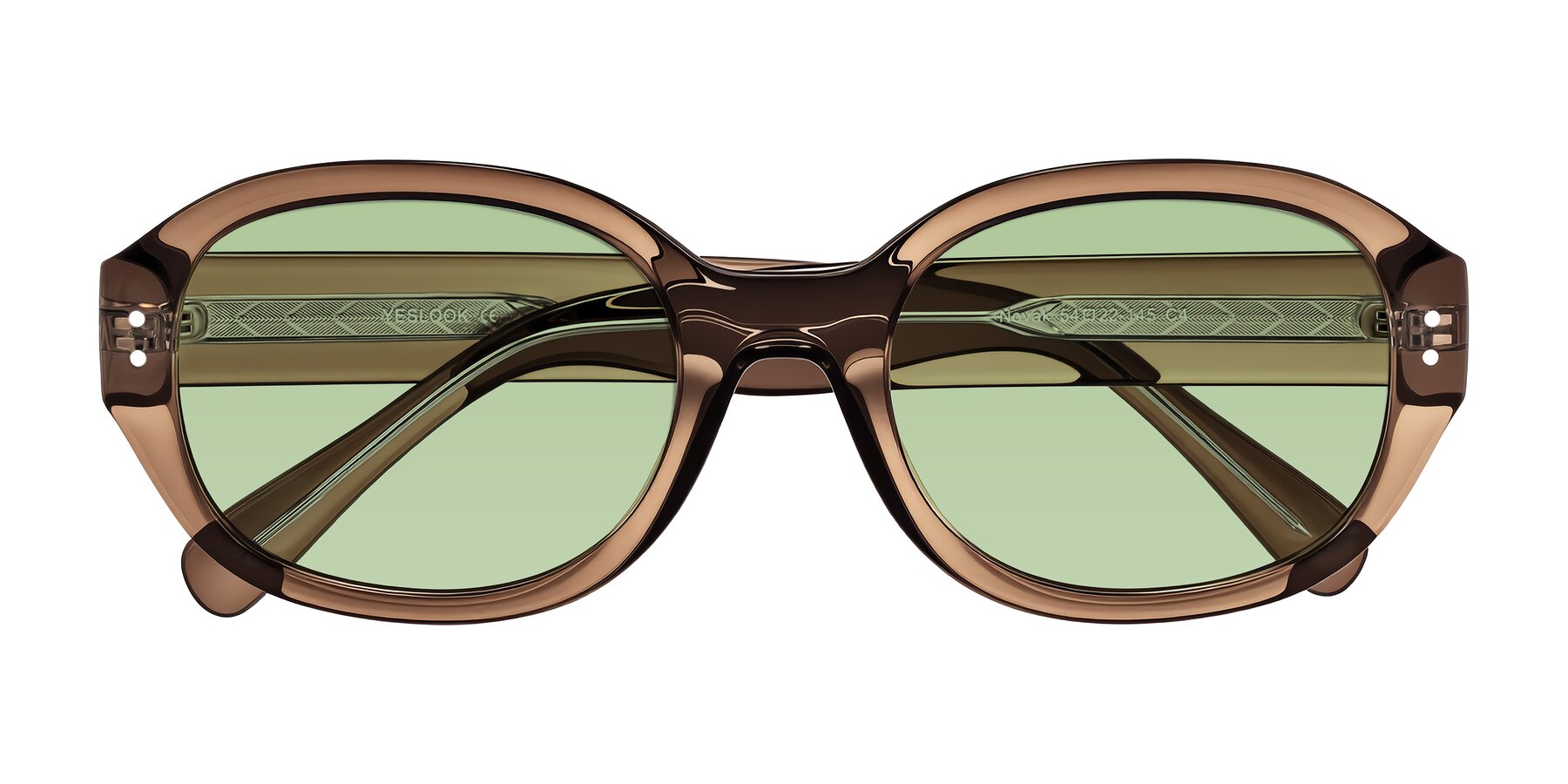 Folded Front of Novak in Translucent Brown with Medium Green Tinted Lenses