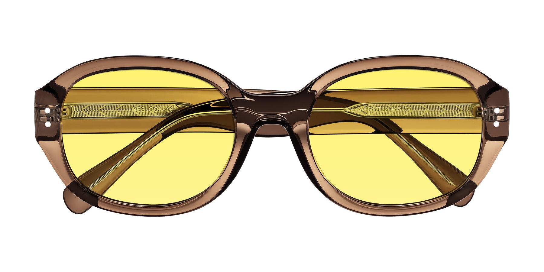 Folded Front of Novak in Translucent Brown with Medium Yellow Tinted Lenses