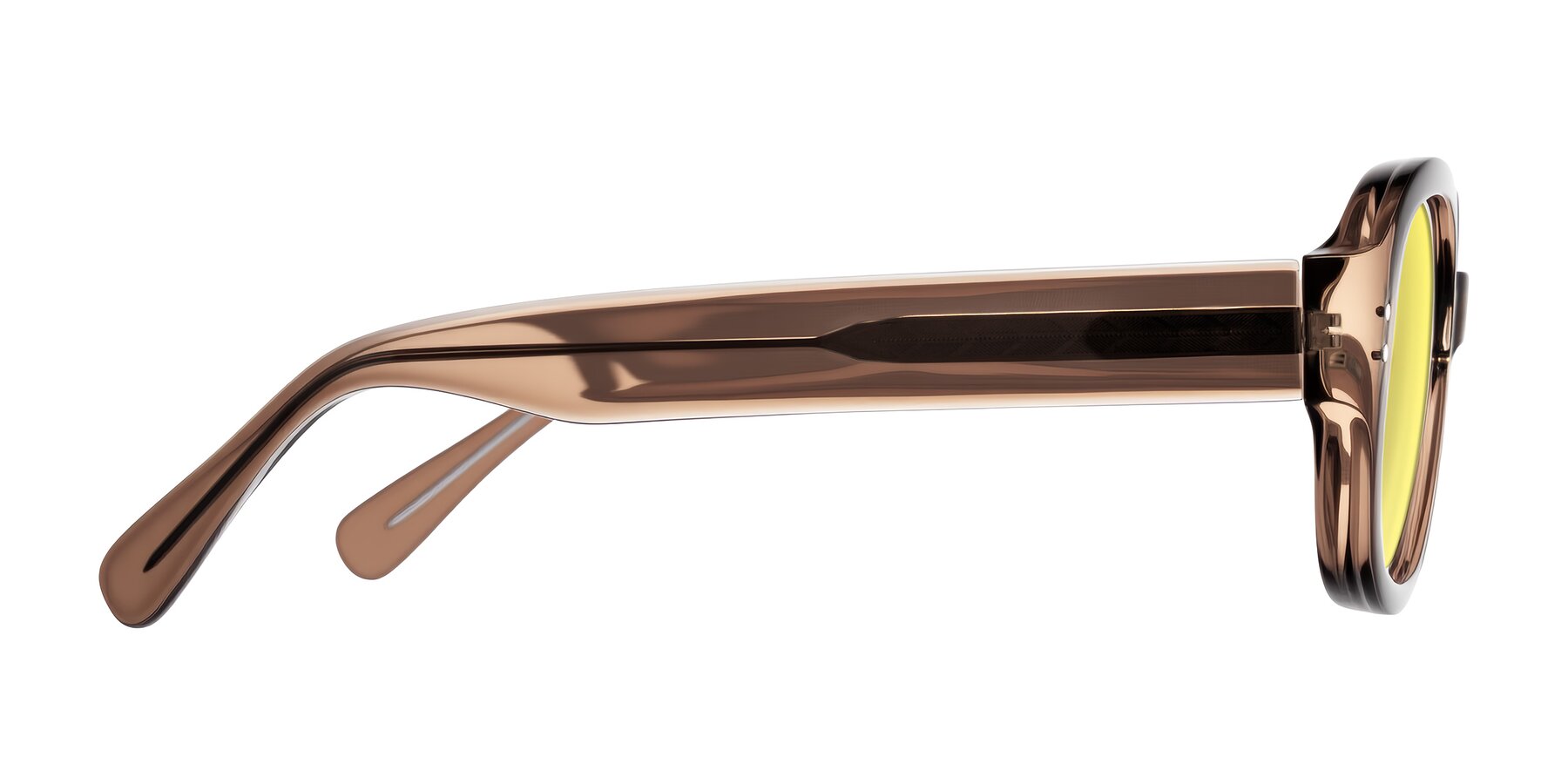Side of Novak in Translucent Brown with Medium Yellow Tinted Lenses