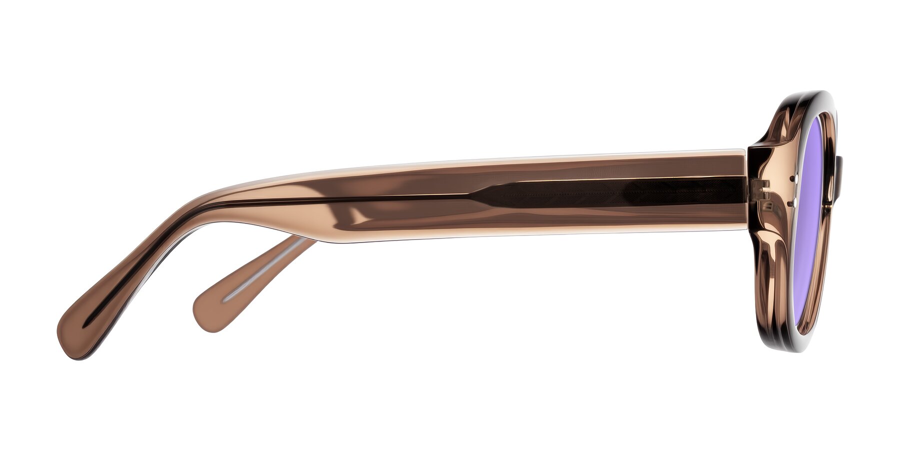Side of Novak in Translucent Brown with Medium Purple Tinted Lenses