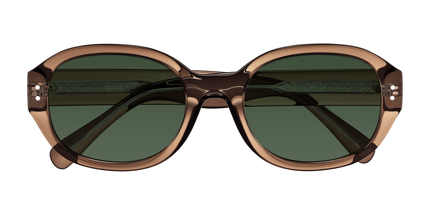 Folded Front of Novak in Translucent Brown with Green Tinted Lenses